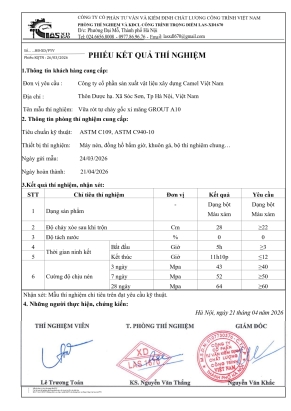 Kết Quả Thử Nghiệm Vữa Tự San 