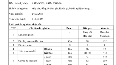Kết Quả Thử Nghiệm Vữa Tự San 